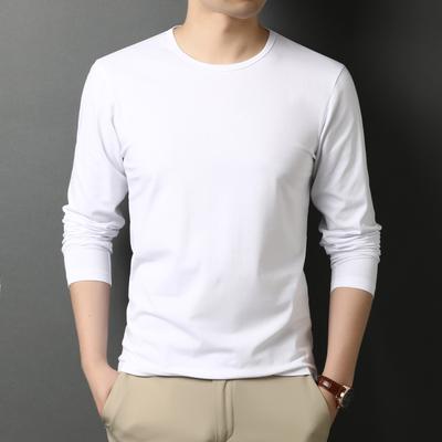 Autumn New Double-sided Mercerized Long-sleeved T-shirt Men's Loose and Versatile Round Neck Men's White Bottoming Shirt Top