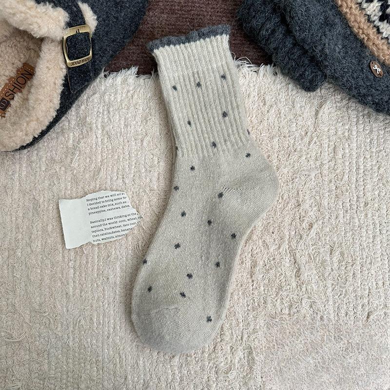 Sock - Winter Polka Dot Soft Lace Versatile Mid-calf Socks with Stretch, Soft Fabric, Comfortable and Warm Wool Socks