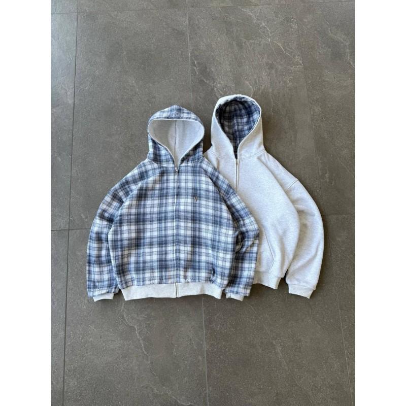 Mens Reversible Hooded Cardigan Sweatshirt American Vintage Style Loose Fit Casual Wear