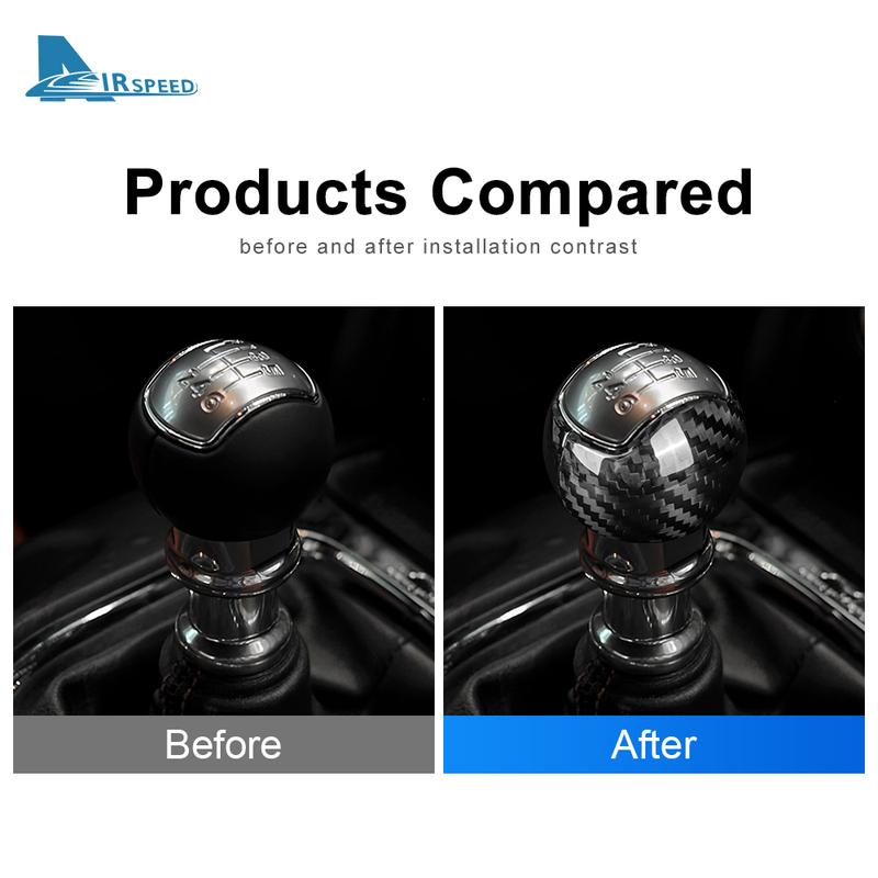 KUIC Gear Shift Knob Trim Cover For Ford Mustang 2015- Real Carbon Fiber Car Interior Trim Accessories