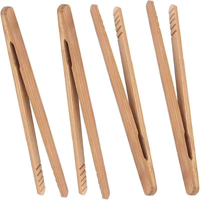 Bamboo Toast Tongs, 7 Inches Mini Wood Cooking Tong with Anti-slip Design Great for Serving Food/Toaster/Bread & Pickles/Sugar/Barbecue,Small Kitchen