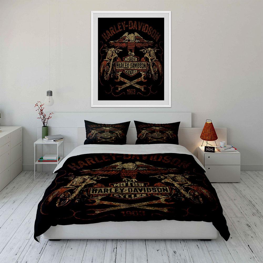 Harley-Davidson Logo Design Bedding Duvet Cover Set Duvet Cover Pillowcases (1*Duvet Cover 2*Pillowcases, Without Duvet Insert)