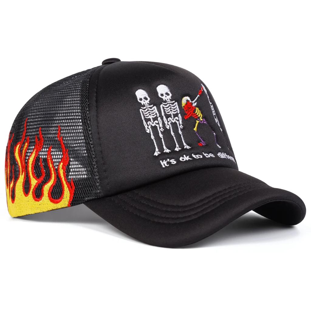 Unisex Skeleton Embroidery Baseball Net Caps Outdoor Adjustable Spring and Summer Casual Sunscreen Hat
