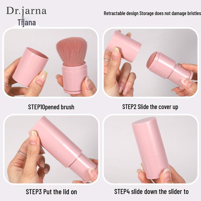 Tijiana DJ-230 Retractable Blush Brush with Lid – Portable Stippling, Setting, and Loose Powder Makeup Brush
