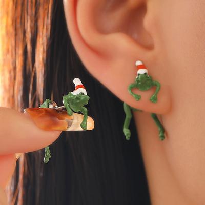 Lustige Süße Grüne Frosch Kröte Tier Ohrstecker Für Frauen Männer Frosch Trägt Einen Weihnachtsmannhut Piercing Ohrringe Weihnachtsfeier Schmuck