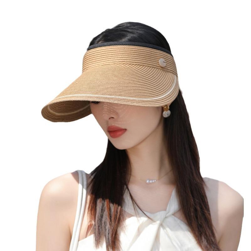 Summer hat women's fashion straw empty top hat outdoor sun protection sun hat solid color simple sun hat