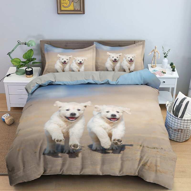 Dog Duvet Cover Set Golden Retriever Queen Size Bedding Set For Boys Girls Microfiber 3D Pet Themed Animal Funny Dog Quilt Cover