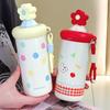 New  Stainless Steel Thermos Cup High Value Girls Portable Accompanying Straw Water Cup with Handle Printed Cup
