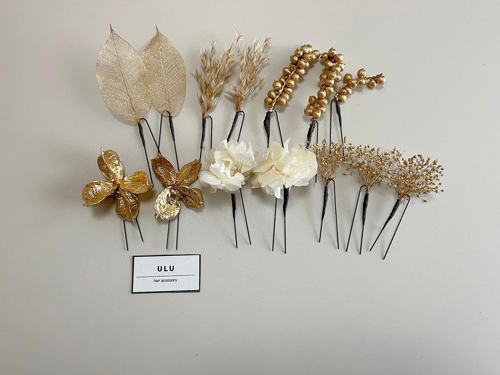 Dried flower headdress white gold gypsophila Japanese clothing hair ornament ceremony graduation ceremony wedding furisode hakama leaf coming-of-age