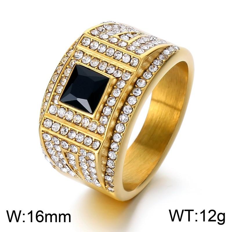 Affordable Luxury Men's Hip Hop Stainless Steel Ring Exquisite Rhinestone Ring
