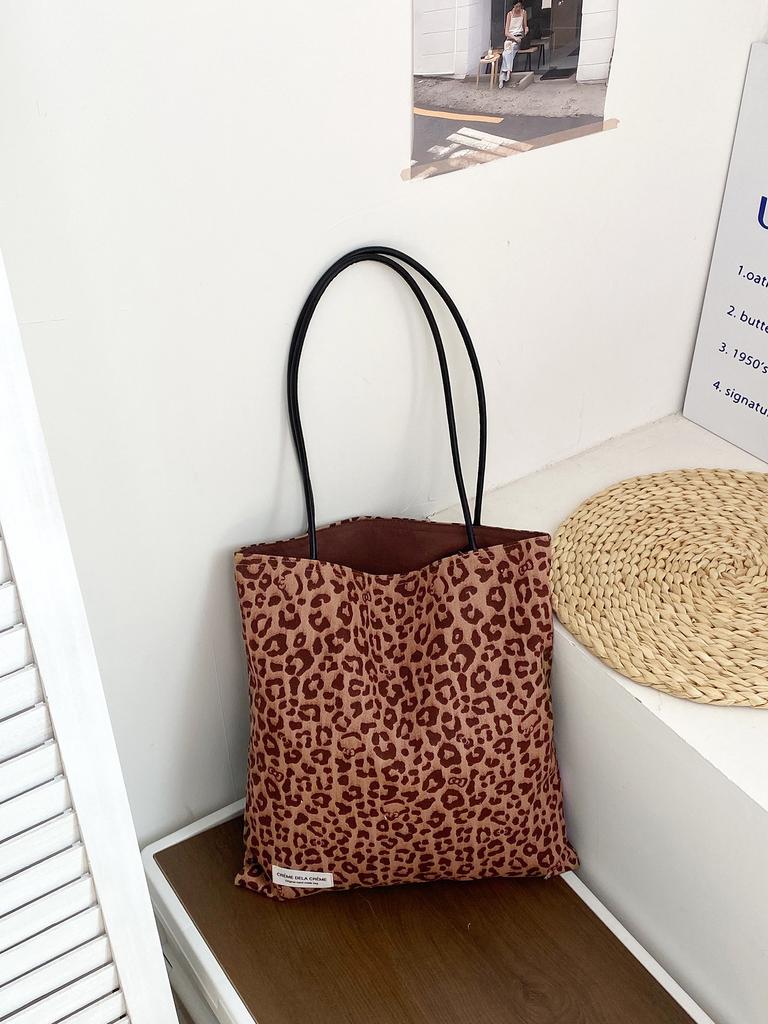 Korean Leopard Double-Sided Shoulder Bags for Women Versatile Vintage Ladies Tote Bag Casual Lightweight Travel Female Handbags