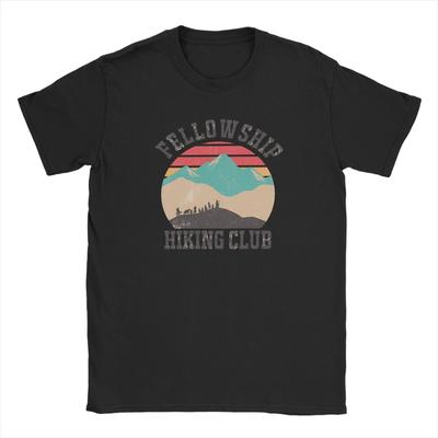 Mens Fellowship Hiking Club T Shirt LLords Of The RRings Meme Pure Cotton Clothing Vintage Short Sleeve Round Neck TShirt