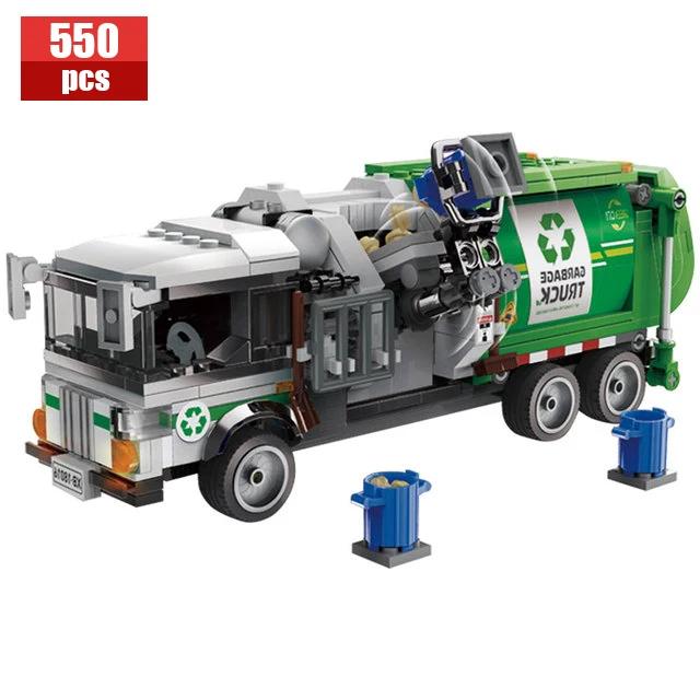 ZKZC City Sanitation Garbage Truck Vehicle Model Building Blocks Cleaning Car Assemble Bricks Toys For Kids Christmas Gifts Toys