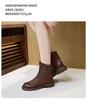 Women's Vintage Korean Style Mid-Calf Leather Martin Boots, Autumn/Winter Collection, Plus Size, Back Zipper, Casual Slimming Design.