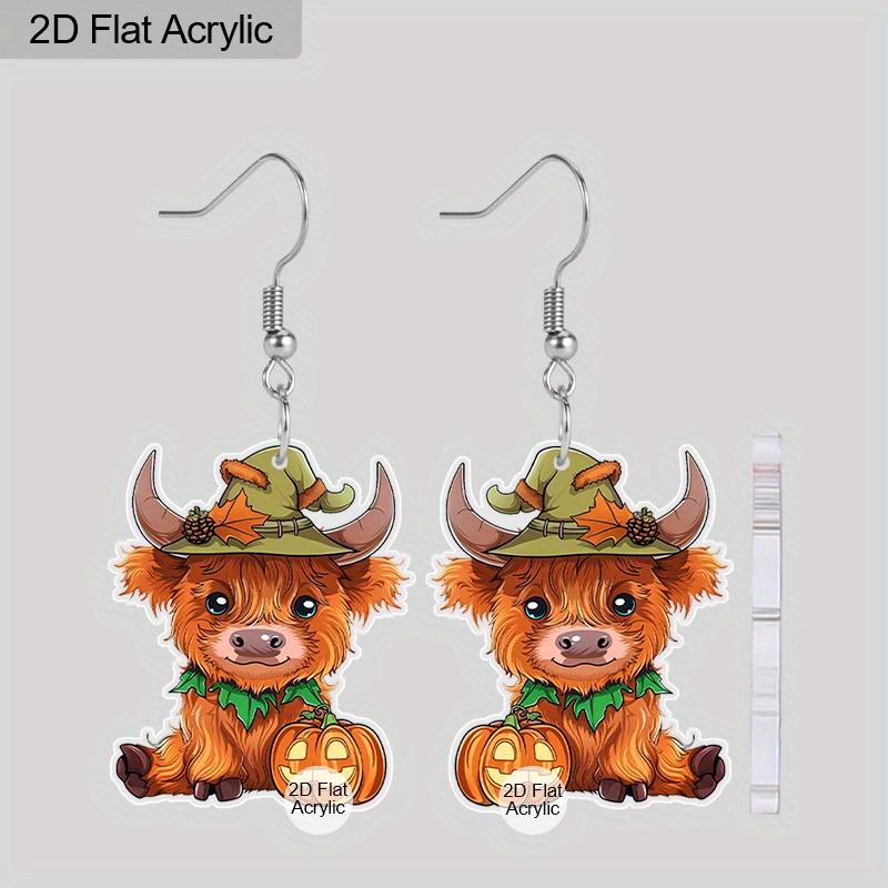 

2D Плоские Хэллоуинские Серьги-подвески с капюшоном и коровой-тыквой Модная бижутерия Подарок для женщин, девушек