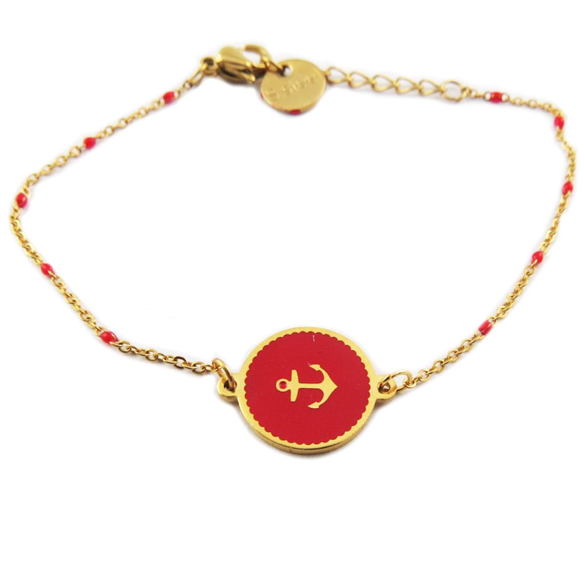 

Les Trésors De Lily [R0094] - Bracelet créateur Acier Ancre Marine rouge doré - 13 mm