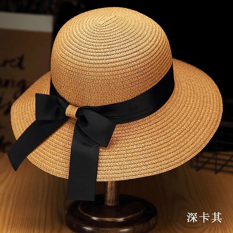 Summer fashion ribbon bow women straw hat seaside vacation sunscreen sunshade foldable beach hat women
