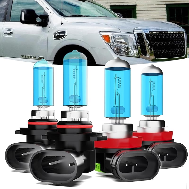 Halogen Headlights Fit For Nissan Titan 2004-2015 Headlight Bulbs,9005/HB3/H10 High Beam+ 9006/HB4 Low Beam+ 880/881/H27 Fog Light Combo,Plug And