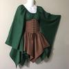 Dames V-hals Lange Mouwen Midi Jurk Asymmetrische Pasvorm Middelhoge Taille Vintage Middeleeuwse Kleurblok Corset Jurk
