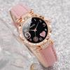 3pcs/set Women Ladies Fashion Leather Strap Heart-shaped Dial Quartz Watch Black White Pink Set