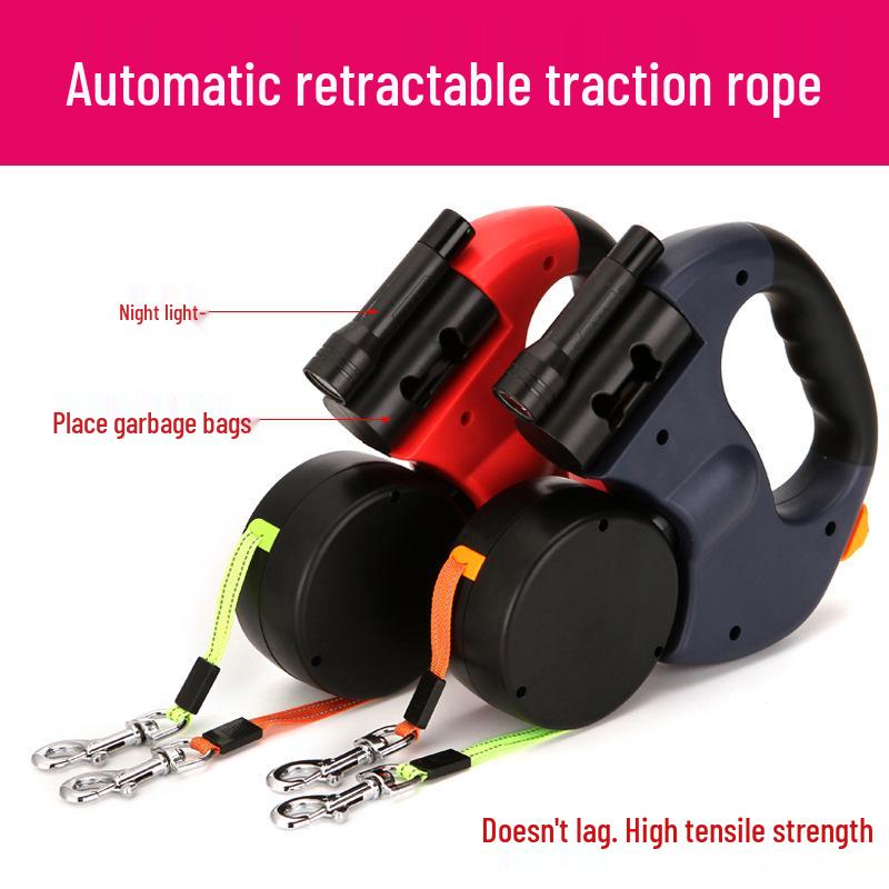 Multicolor Reflective Double Dog Leash Retractable