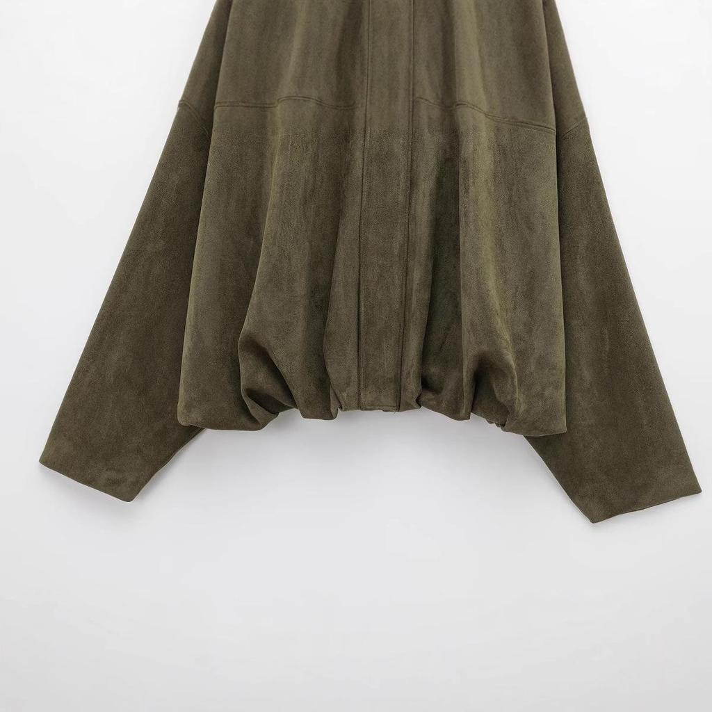 2025 Spring Bestseller: Green Suede Bomber Jacket Coat