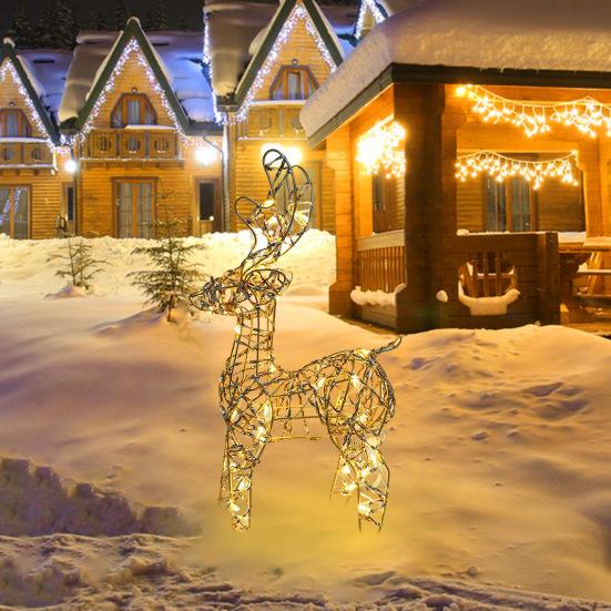 3D Christmas Reindeer Decoration Battery Operated Prelit Iron Reindeer with 30 LED Lights Outdoor Indoor Lighted Standing Deer for Garden Yard Lawn