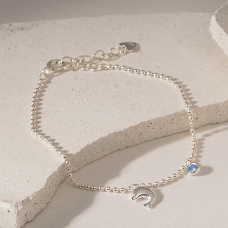 JEWNEL Silver925 Dolphin and Blue Cubic Ball Chain Bracelet (2 colors)