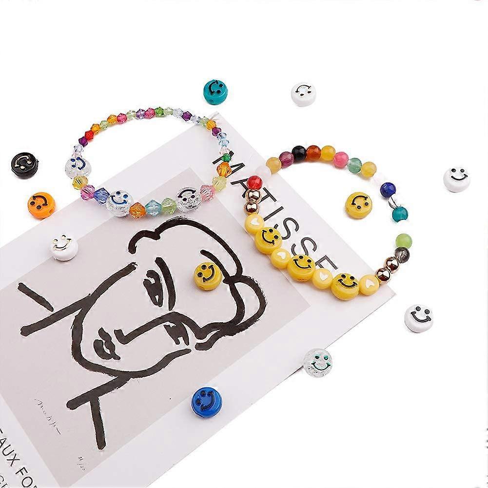 100pcs Colorful Smiley Face Beads - 10mm Acrylic Round Happy Face Loose Spacer Beads Spacer Beads for DIY Jewelry