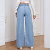 High Waist Wide Leg Denim Pants for Women Loose Fit Elastic Waistband Casual Straight Leg Trousers for Daily Wear