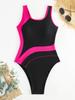 High-End Women's Sporty Competitive One-Piece Swimsuit - Solid Color with European and American Style