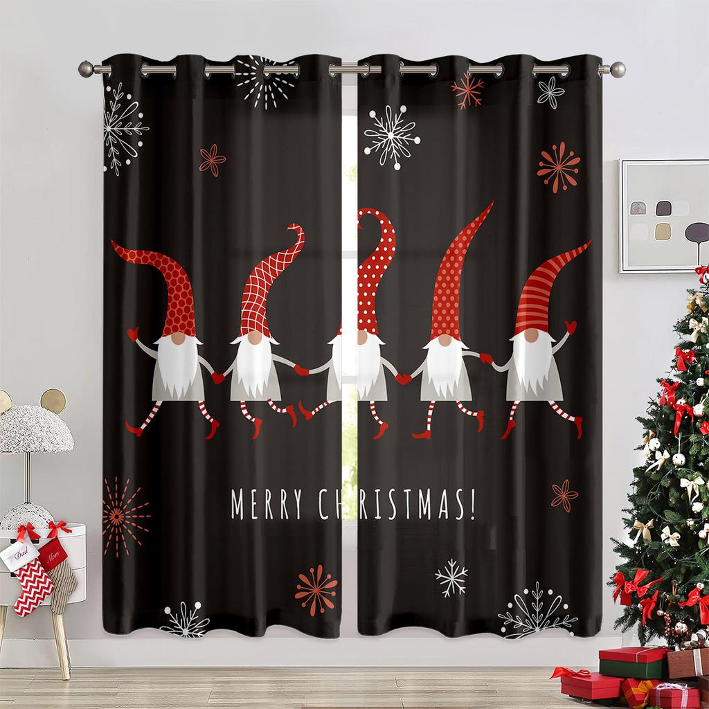 Christmas Decoration Warm Fireplace Curtains Christmas Santa Christmas Tree Children's Room Decoration Bedroom Living Room 2 Pcs