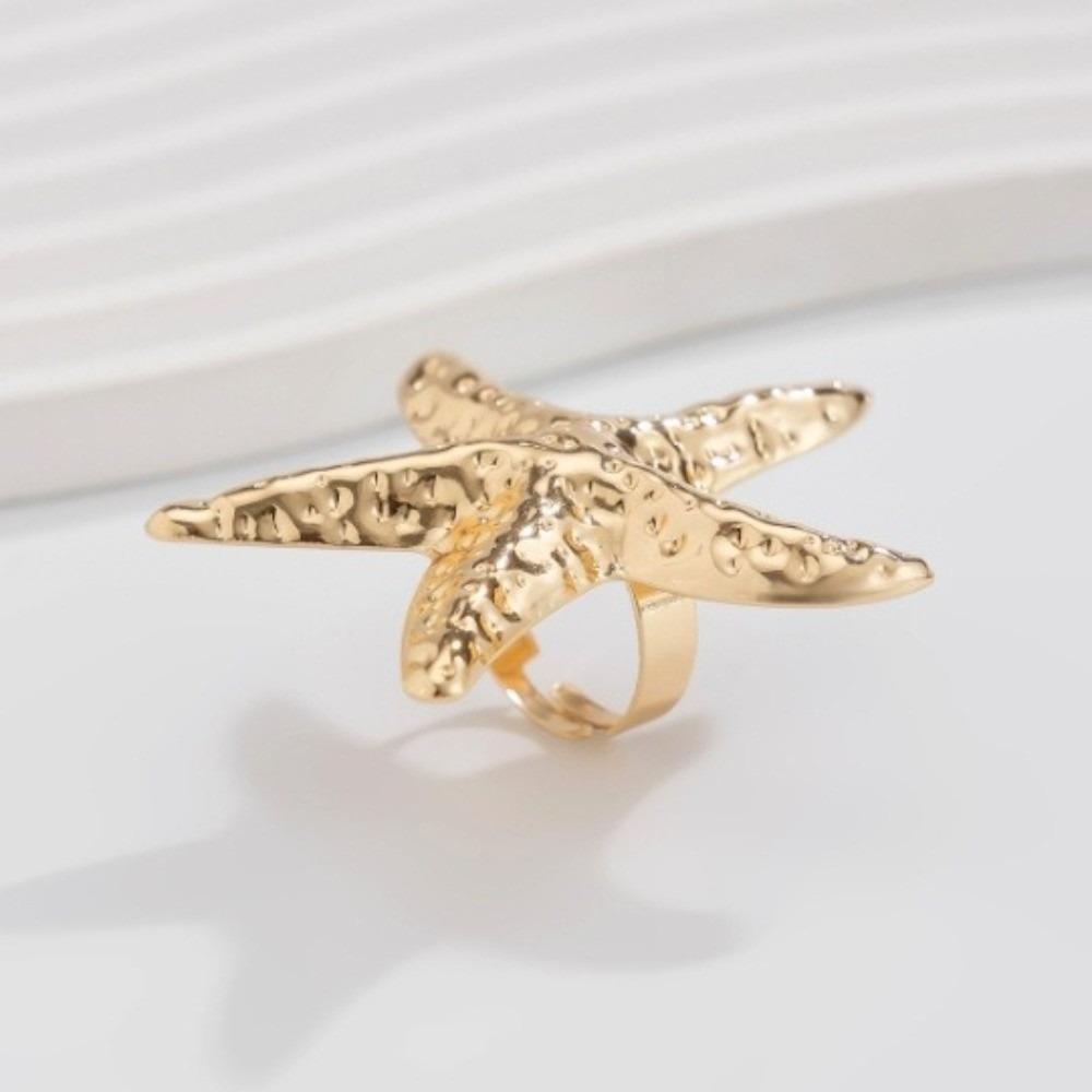 Metal Vintage Conch Rings Irregular Geometric  Rings Creative Pearl Starfish Rings  For Women