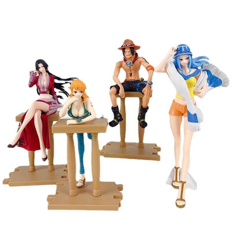 Four Models of One Piece At the Bar, Anime Figures Standing Pose, Empress Standing Pose, Vivi Lying Down, Nami Sitting Pose, Ace Ornaments