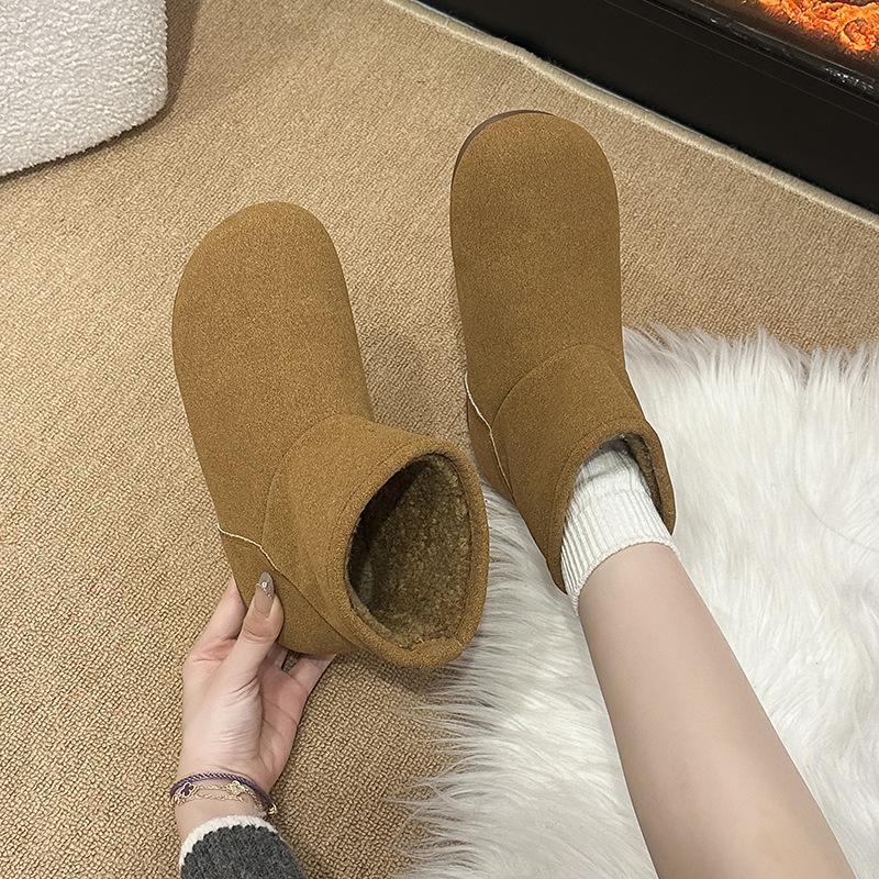 Women's Large Size Soft Sole Heightening Winter Warm Fur One Anti-slip Snow Boots Plush Lined Ankle Boots Outdoor Sports Martin Cotton Boots