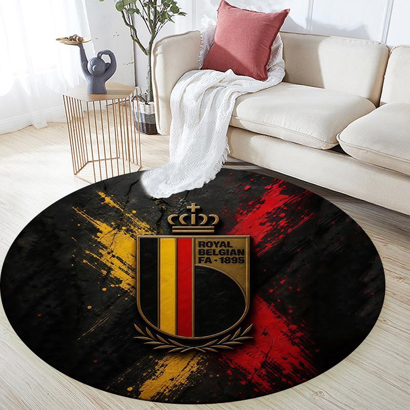 Belgium National Football Team Round Area Rug,Carpet Rug for Living Room Bedroom Sofa Playroom Decor,Non-slip Floor Mat