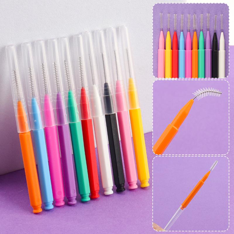 Renkli Mini Kaş ve Kirpik Fırçaları (10 Adet, Taşınabilir, Poşetli)