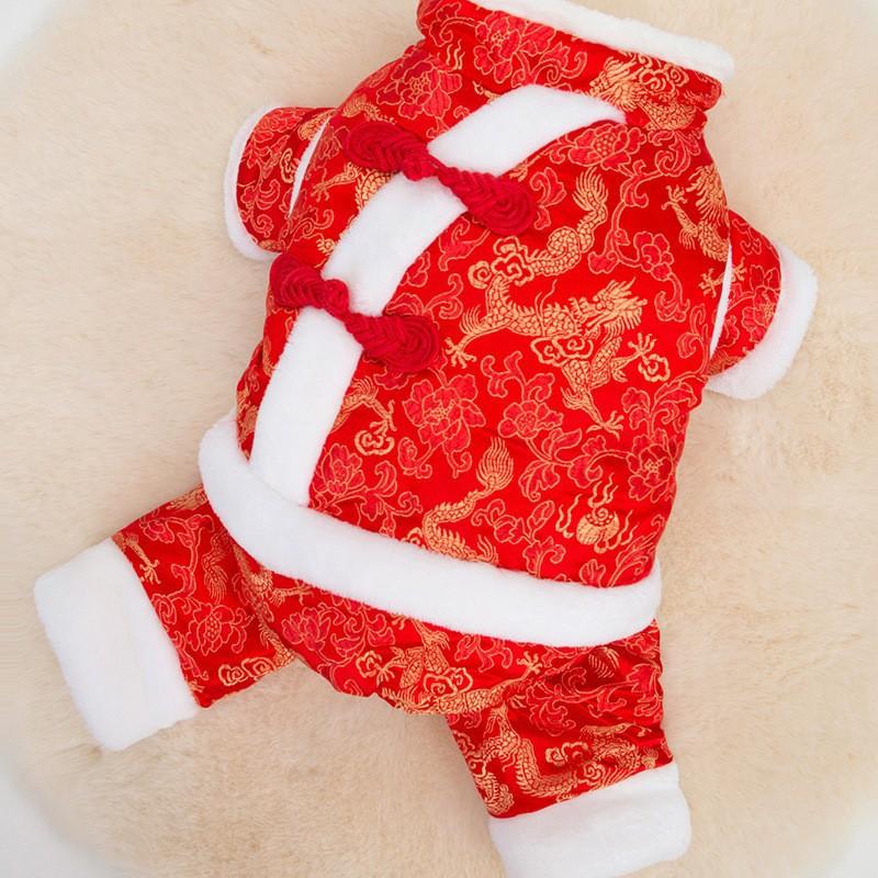 

Собака Новогодний узор с золотым драконом Кошка Четвероногий китайский стиль Дисковая пряжка Одежда Тан Одежда с хлопковой подкладкой Новогодняя одежда для домашних животных XL