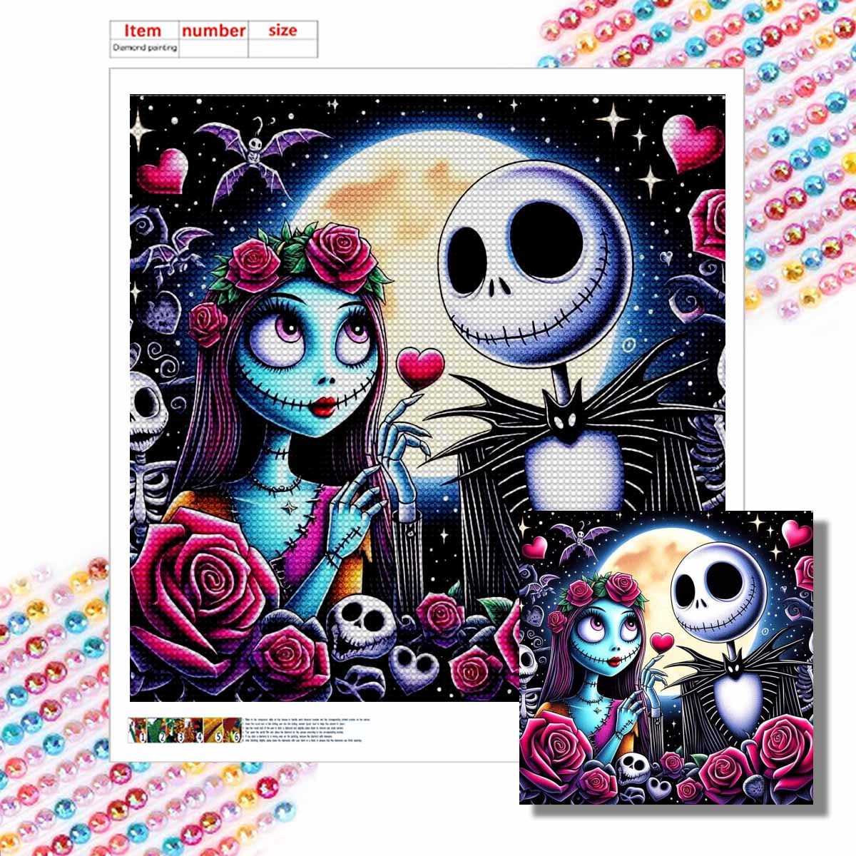 

Набор для 5D алмазной вышивки своими руками, Влюбленный скелет, Взрослый начинающий 5D Круглый алмаз Вышитая кристальная мозаика, Подходит для домашней настенной обстановки Round 20x20cm