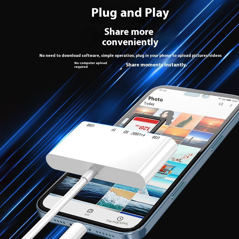 5 in 1 Type-C OTG Adapter USB-C to 2x USB 2.0, 1x USB-C PD 15W/SD TF Card Reader for iPhone/MacBook/USB C Devices