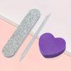 Nail Care Set - Pink Glitter Nail Files, Buffing Crystal Stick, and Heart-Shaped Sponge Blocks - Unscented Tools & Accessories Kit