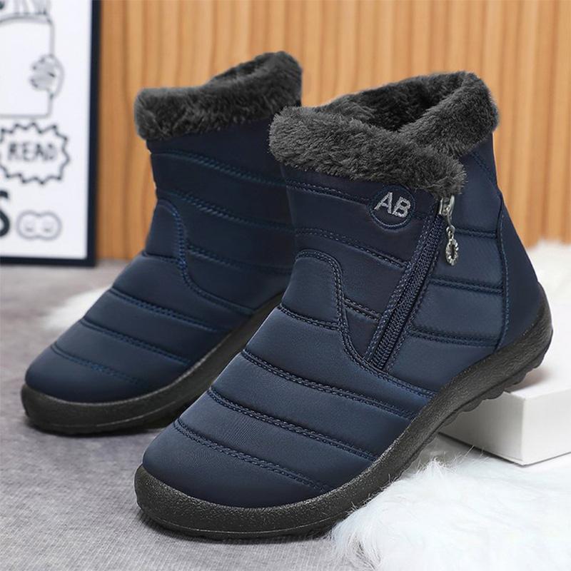 Fashion Retro Plus Size Snow Boots for Women Zipper Up Faux Fur Snow Boots Woman Winter Letter Embroidery Warm Plush Booties Ladies