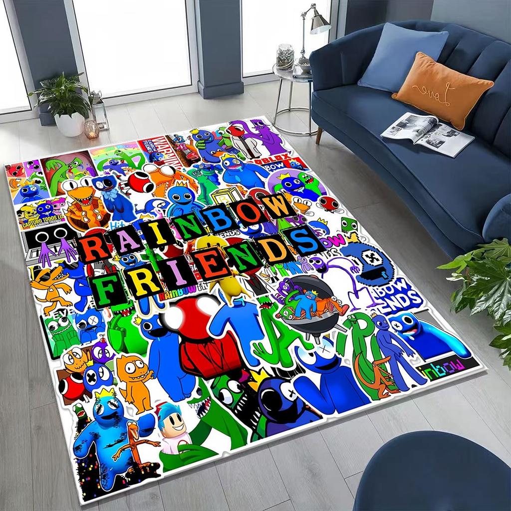 Spiel 3D R-Rainbow F-Friends Cartoon Kunst Teppich für Schlafzimmer Wohnzimmer Sofa Zuhause Fußmatte Dekor,Große rutschfeste Kinderspiel-Bodenmatte