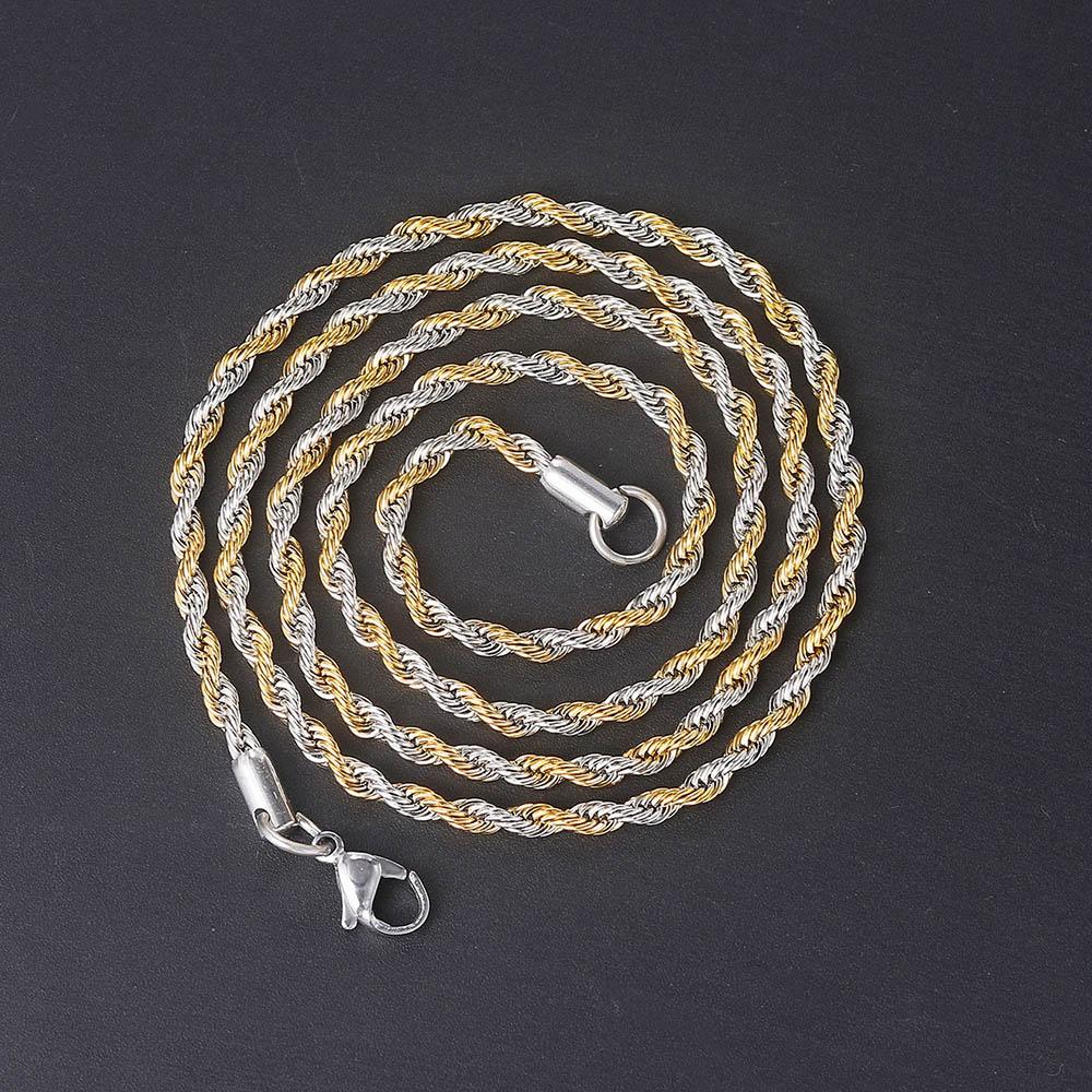 Gedrehte Seilkette Halskette Herren Edelstahl Seile Lange Halskette Minimalistisch Goldfarben Kupferfarben Hip Hop Schmuck 3mm 60cm