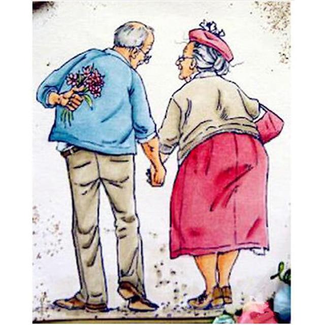 DIY 5D Diamond Painting Old Couple Mosaic Full Round Rhinestones Diamond Embroider
