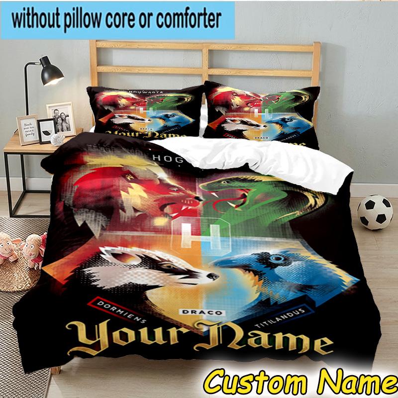 3pcs Custom Name Seek Hallows Witch Bedding Set Includes 1 Duvet Cover & 2 Pillowcases for All Seasons Dormitory Home Decor Christmas gifts