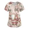 Women's Printing Uniform Work Uniform V-neck Pockets Basic Short Sleeve Pullover Top