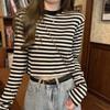 Women's Striped Round Neck Long Sleeved T-shirt Casual Short Top