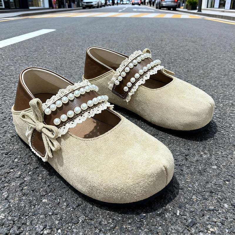 

French Mary Jane shoes women s new spring and autumn flat-soled single shoes with skirts soft leather soft-soled ballet grandma shoes 40 абрикосовый