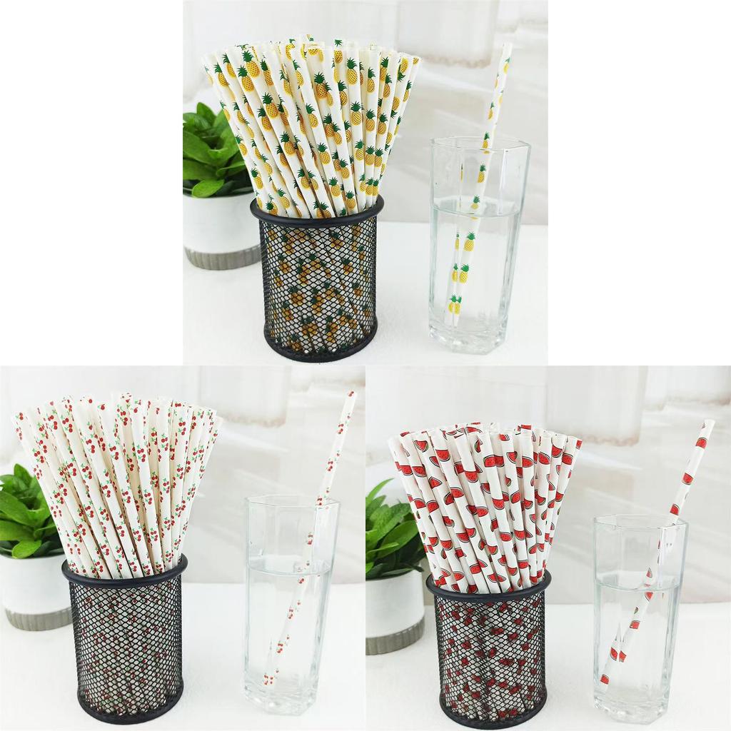 Degradable Paper Straws With Fruit Design For Summer Parties And Beverage Accessories